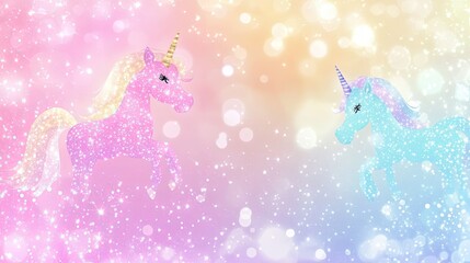 Obraz premium Cute pastel colorful glitter background for birthday party invitation. Little princess rainbow. 