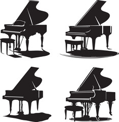 silhouette of clean vector Piano   set isolated on white background   © Furqan