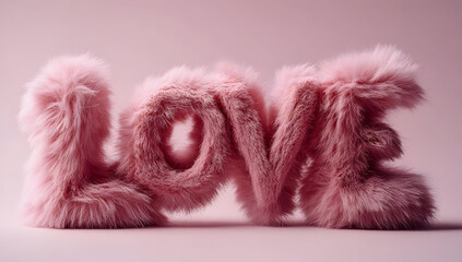 Fuzzy pink letters spelling 'LOVE', creating a warm and inviting atmosphere perfect for romantic themes.