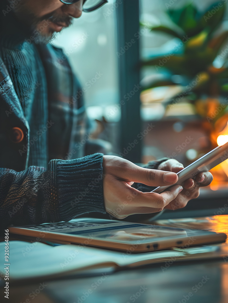 Aufkleber photo realistic of person using banking app on tablet with plain background banking app technology c