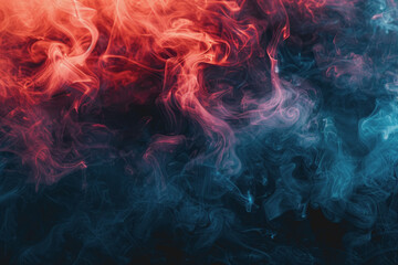 Fototapeta premium Dynamic smoke swirls dark red. Accented with neon blue textures and warm tones.