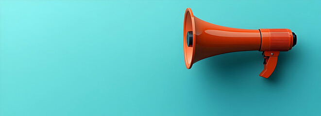 A vibrant orange megaphone on a bright turquoise background, perfect for announcements and loud messages.