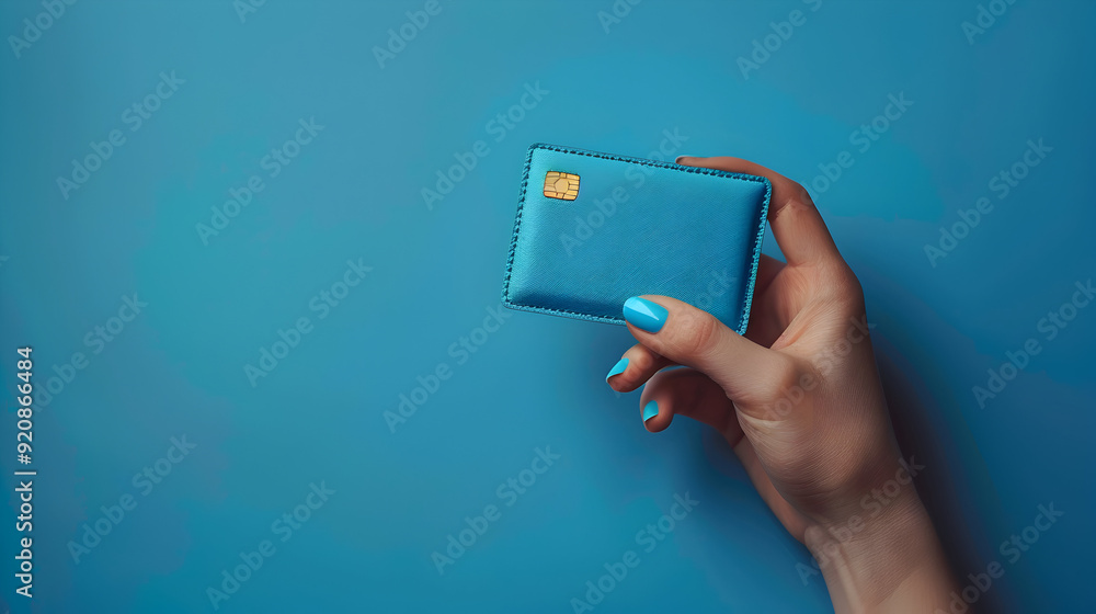 Poster photo realistic image of person using digital wallet for online shopping on plain background e comme