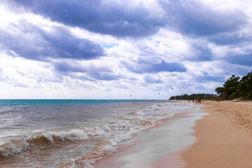 Tropical Caribbean beach clear turquoise water Playa del Carmen Mexico.