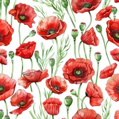 Fototapeta premium Wild Poppy Bloom. Hand-Painted Watercolor Illustration for Nature Wall Decor