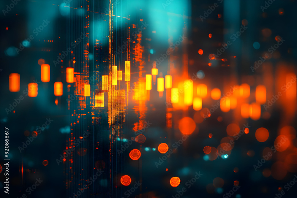 Poster dynamic data visualization with vivid colors representing market trends and analytics in a modern di