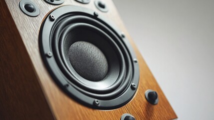 Multimedia speaker system speaker close up on a deck