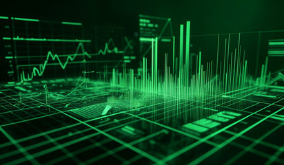 Naklejka premium Green holographic business chart in a digital cyberspace