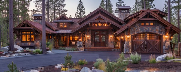 Fototapeta premium Craftsman lodge with handcrafted, rustic details.