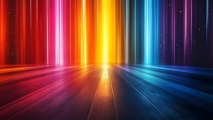 Vibrant light beams illuminate a colorful background, creating a dynamic and energetic atmosphere, perfect for creative projects.
