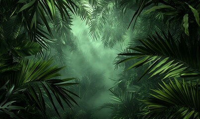 Obraz premium Background of Dense Jungle Foliage with Rich Green Leaves and Dark Shadows