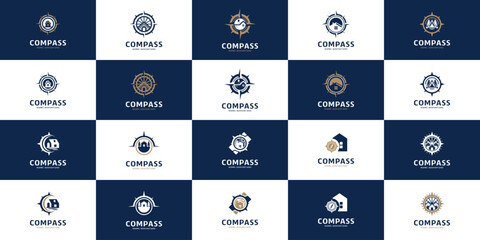 compass and home logo set, travel, explore, navigation, vector template illustration.