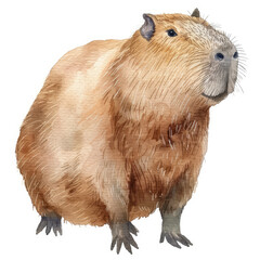 Fototapeta premium Watercolor Clipart of a Friendly Capybara with Smooth Fur