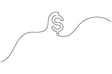 Dollar icon continuous one line drawing of isolated outline dollar sign vector icon