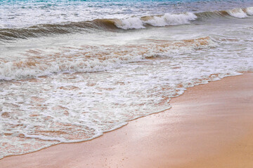 Tropical Caribbean beach clear water waves Playa del Carmen Mexico.