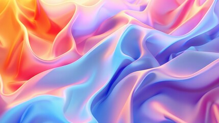 Obraz premium Colorful fabric flows gracefully, blending vibrant shades of pink, orange, and blue in a mesmerizing display