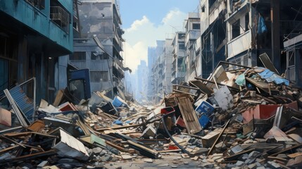 The ruins of a city building due to a natural disaster that hit it