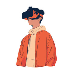  Simple illustration of a man wearing a VR headset, immersed in virtual reality.
