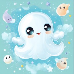 Obraz premium STYLE: flat vector illustration | SUBJECT: ghost | AESTHETIC: super kawaii, bold outlines
