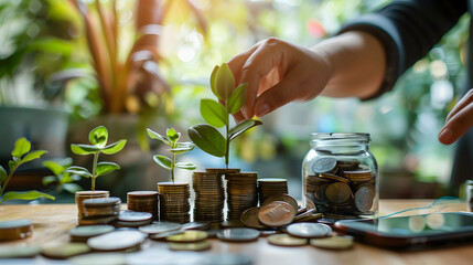 Photo Realistic Image of Person Using Savings App for Financial Growth Concept on Smartphone with Clean Background   Ideal for Text or Graphics in Financial Photo Stock Collection