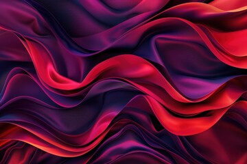 Obraz premium Vibrant abstract background with flowing purple, orange, and pink silk-like fabric textures creating a smooth, wavelike pattern.. Beautiful simple AI generated image