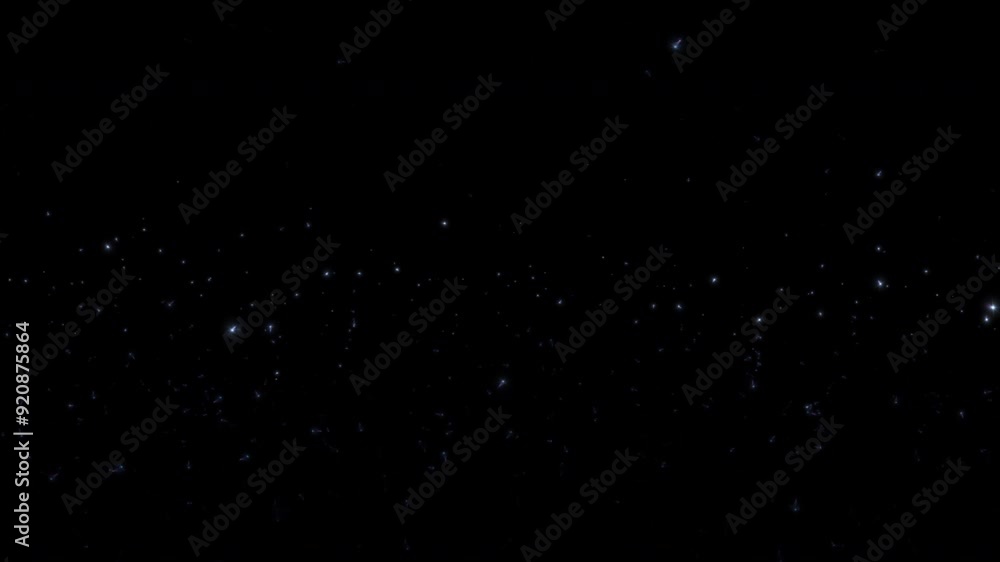 Poster animation loop glow dust stars particles flow up to top on black abstract background. animation of f