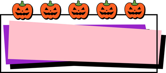 Neo-Brutalism Halloween Banner with Jack-O'-Lanterns : Bold design featuring five pumpkins and layered geometric shapes on a white background
