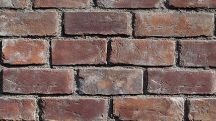 Detailed close-up of aged brick wall with visible mortar lines and varying red tones creating a textured pattern