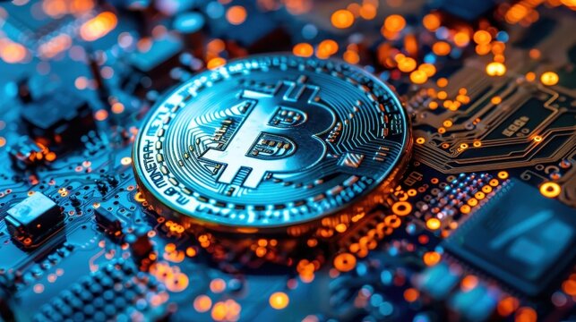 Innovative Crypto Concept: Proof of Work in Deep Blue and Turquoise Colors