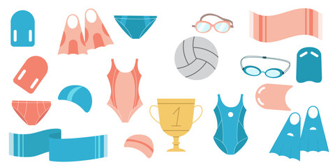 Set of swim sport equipment, towel, swimsuit, goggles and flippers © Svitlana Tolmach 