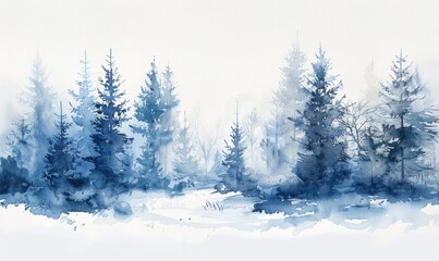 Naklejka premium Watercolor abstract winter forest on white.
