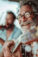 Smiling bluegrass musician playing banjo