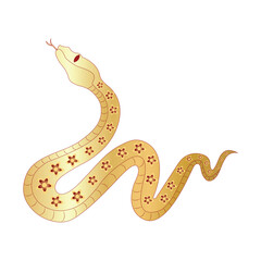 Golden Chinese snake with pattern red flowers white isolated background.  New year of 2025 animal snake symbol. Chinese zodiac snake symbol.	