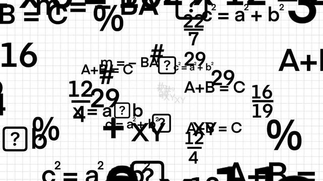 Math science formula mathematic equation calculation thinking, Mathematical equations over animate background, flying symbols, numbers, science concept, School, college education