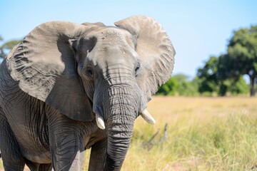 Obraz premium A close-up of an elephant in a natural setting, showcasing its features and habitat.