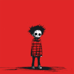 Minimalist Cartoon skeleton figure wearing a hoodie and sneakers