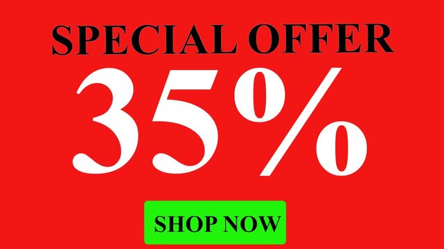 Red special offer background with a green button for 35% off. Perfect for advertising sales and promotions in retail
