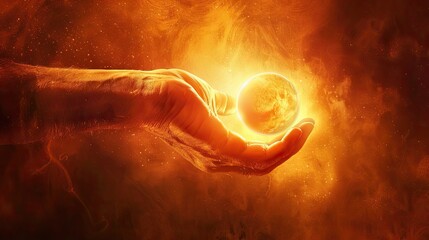 Hand Holding a Glowing Planet