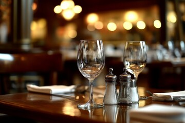 Obraz premium cozy dining establishment. The inside of a small restaurant with a ready-to-eat table for two. Generative AI