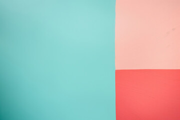 Obraz premium Turquoise and salmon pink color blocks forming a simple yet modern wall, evoking clarity and freshness in design.