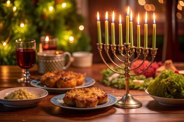 Obraz premium Hanukkah Celebration with Lit Menorah