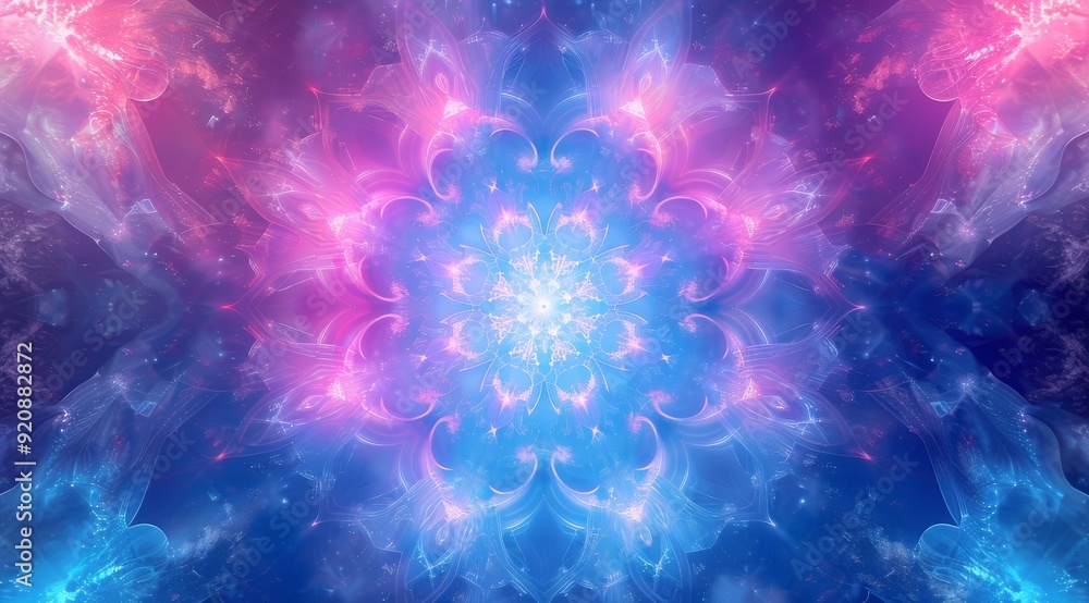 Poster a mesmerizing and captivating blend of blue and pink hues creating an intricate abstract mandala pat