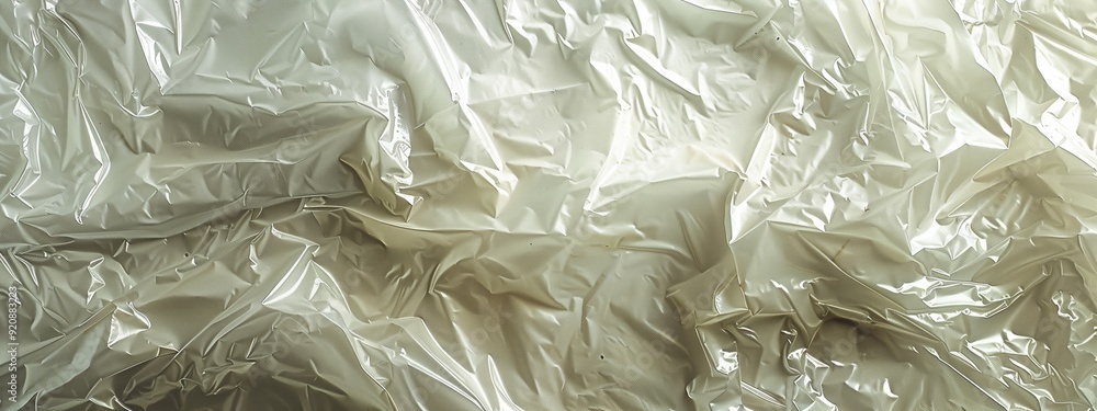 Poster crumpled silver plastic sheet background with soft lighting and smooth texture. concepts of industri