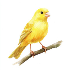 Cheerful Yellow Canary Isolated in Watercolor Depiction