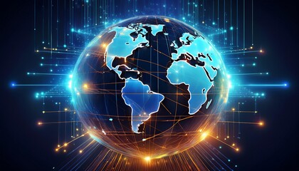 Fototapeta premium AI-powered globe with digital data streams flowing into it, symbolizing global AI connect