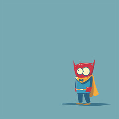  Minimalist cartoon character on a teal background with a small red cape.
