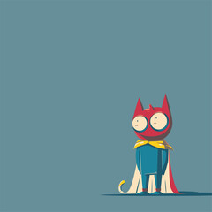  Minimalist cartoon character on a teal background with a small red cape.
