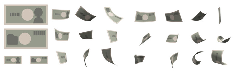 舞うお札のパーツ　シンプルなイラスト　パステルカラー　