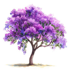 Obraz premium Watercolor Depiction of a Colorful Jacaranda Tree with Lavender Blossoms