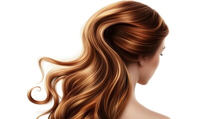 Fototapeta premium Voluminous Copper Waves Captivating Hair Portrait on White Background